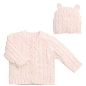 Pink Cable Knit Cardigan with Matching Hat, 6 mo. size BRAND NEW IN BOX